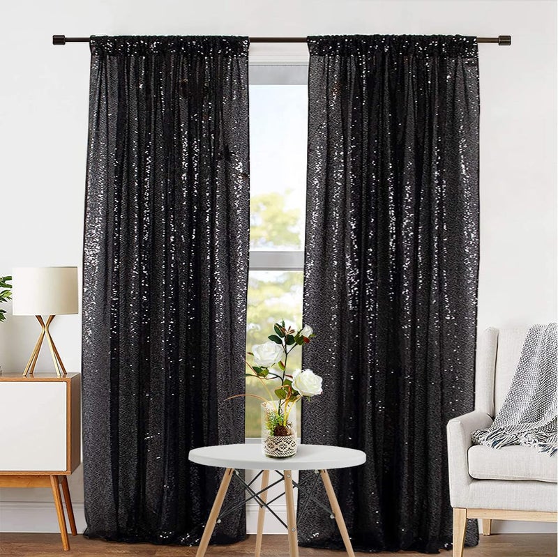 Eternal Beauty Black Sequin Backdrop Curtains, Halloween Shimmer Back Drop 2Panels-2FTx8FT for Christmas, Party, Birthday, Photography, Wedding, Baby Shower Event Decoration - Image 4